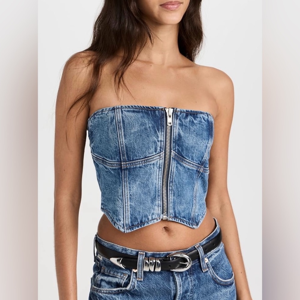 πΊπHPππΊ NWT Reformation Ena Denim Bustier Top - Picture 1 of 16